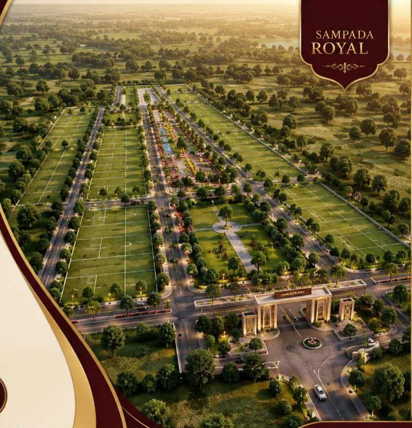 Brochure mein dikhaya gaya Sampada Royal ka illustrative aerial layout